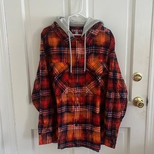 Urban outfitters UO hooded flannel shirt men size XL bleached orange purple NWT
